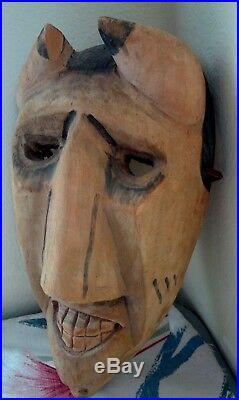Extremely Rare 12 Cherokee Qualla Reservation Hand Carved Wood Mask Signed Tag