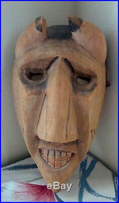 Extremely Rare 12 Cherokee Qualla Reservation Hand Carved Wood Mask Signed Tag