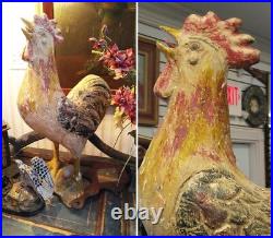 Fabulous 21 Full Bodied Folk Art Hand Carved Wood Rooster Original Paint C1860
