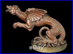 Fabulous Medieval Dragon Sculpture of Carved Wood Very Nicely Detailed 18th C