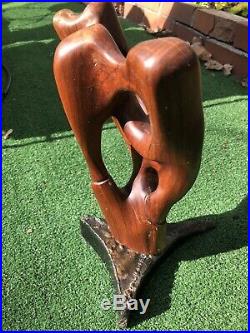 Fabulous Mid Century Modern Abstract Carved Wood Sculpture Brutalist Base Signd