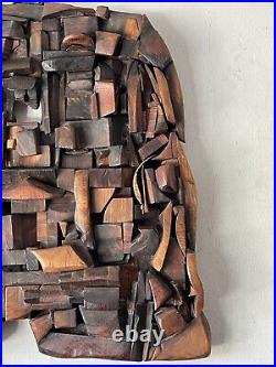 Fantastic Vintage MID Century Modern Brutalist Wood Assemblage Wall Sculpture 60