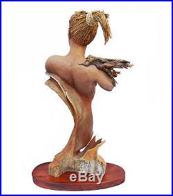 Feather Wave Original Rick Cain Wood Carving Woman Raven & Water Sculpture 2014