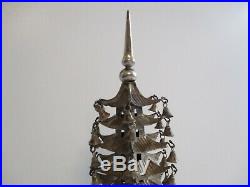 Fine Old Chinese Scholar Sculpture Sterling Silver And Wood Carving Temple Bells