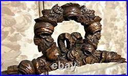 Flower bow ribbon wood carving pediment Antique french architectural salvage