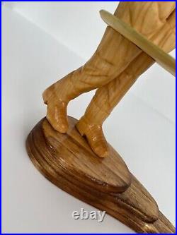 Fly Fishing Woman Sculpture in Basswood with Birch Base