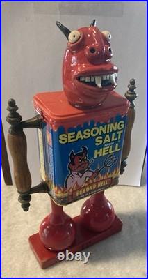 Folk Art Assemblage Devil Head Robot Face Jug Salt From Hell Found Object Art