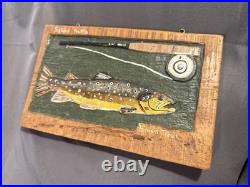 Folk Art Carved Painted Wooden Brown Trout signed & dated