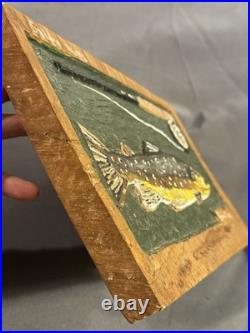 Folk Art Carved Painted Wooden Brown Trout signed & dated