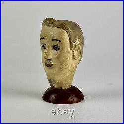 Folk Art Carved Wood Head Bust Of Man With Original Paint American Circa 1900