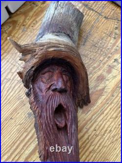 Folk Art Dale Hallet 1987 Knothead Wood Carving Signed Engraved Paw