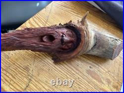 Folk Art Dale Hallet 1987 Knothead Wood Carving Signed Engraved Paw