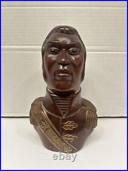 Folk Art Haitian Carved Wood Sculpture Bust Of Alexander Petion Vintage