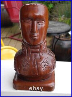 Folk Art Haitian Carved Wood Sculpture Bust Of Alexander Petion Vintage