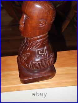 Folk Art Haitian Carved Wood Sculpture Bust Of Alexander Petion Vintage