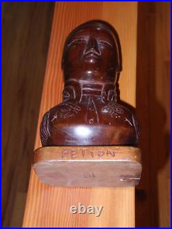 Folk Art Haitian Carved Wood Sculpture Bust Of Alexander Petion Vintage