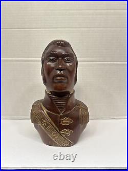 Folk Art Haitian Carved Wood Sculpture Bust Of Alexander Petion Vintage