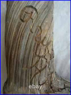Folk Art Hand Carved Drift Wood Tree Branch Old Man Face Head Windy Beard Signed