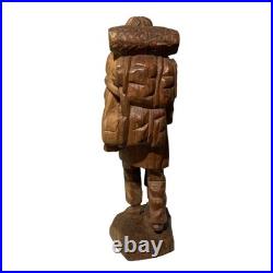 Folk Art Hand Carved Wood Sculpture Of Peddler And His Son LARGE and HEAVY