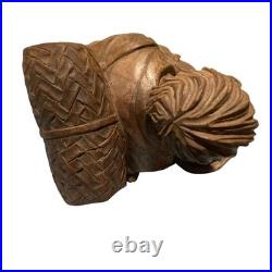 Folk Art Hand Carved Wood Sculpture Of Peddler And His Son LARGE and HEAVY
