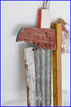 Folk Art Wall Sculpture Attributed to Brian Andreas Mixed Media Wood & Metal
