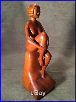 Folk Art Wood Carved Nude Lady Woman Sculpture Figure Beautiful