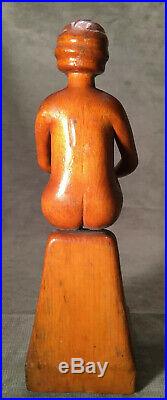 Folk Art Wood Carved Nude Lady Woman Sculpture Figure Beautiful