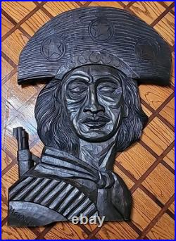 Folk Art Wooden Carved Panel Signed By Mendes Of Lampiao Of Brazil Artwork