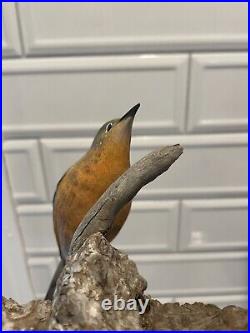 Folk Artist PHILLIP E. BROWN NORTH CAROLINA CARVED PAINTED Blue Birds Driftwood