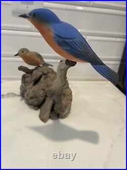 Folk Artist PHILLIP E. BROWN NORTH CAROLINA CARVED PAINTED Blue Birds Driftwood