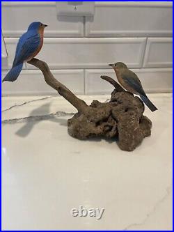 Folk Artist PHILLIP E. BROWN NORTH CAROLINA CARVED PAINTED Blue Birds Driftwood