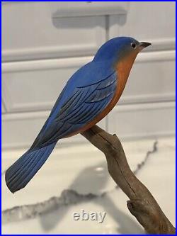 Folk Artist PHILLIP E. BROWN NORTH CAROLINA CARVED PAINTED Blue Birds Driftwood