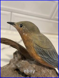 Folk Artist PHILLIP E. BROWN NORTH CAROLINA CARVED PAINTED Blue Birds Driftwood