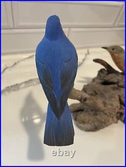 Folk Artist PHILLIP E. BROWN NORTH CAROLINA CARVED PAINTED Blue Birds Driftwood