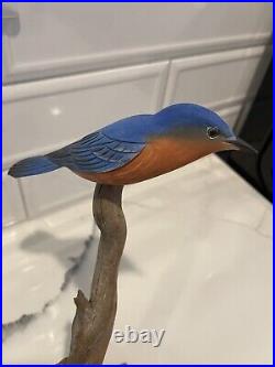 Folk Artist PHILLIP E. BROWN NORTH CAROLINA CARVED PAINTED Blue Birds Driftwood