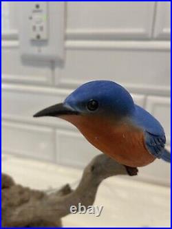 Folk Artist PHILLIP E. BROWN NORTH CAROLINA CARVED PAINTED Blue Birds Driftwood