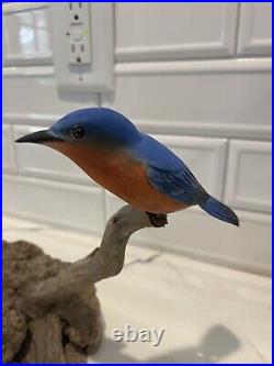 Folk Artist PHILLIP E. BROWN NORTH CAROLINA CARVED PAINTED Blue Birds Driftwood