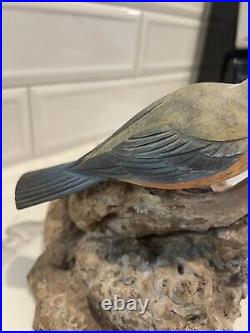 Folk Artist PHILLIP E. BROWN NORTH CAROLINA CARVED PAINTED Blue Birds Driftwood