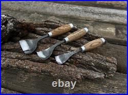 Forged Bent Gouge Set 3 PCS. Wood carving gouge. Kuksa carving. Woodworking tool