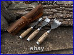 Forged Straight Rounded Chisels Set 3 PCS. Wood Carving Gouges. Spoon Carving