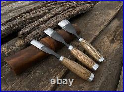Forged Straight Rounded Chisels Set 3 PCS. Wood Carving Gouges. Spoon Carving