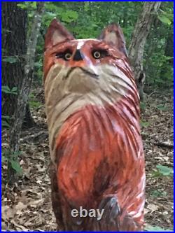 Fox Red Sly Sculpture Statute Chainsaw Carving Totem Pole Art Cedar Wood Fox Red Sly Sculpture Statute Chainsaw Carving Totem Pole Art Cedar Wood