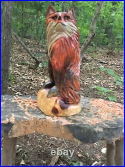 Fox Red Sly Sculpture Statute Chainsaw Carving Totem Pole Art Cedar Wood Fox Red Sly Sculpture Statute Chainsaw Carving Totem Pole Art Cedar Wood