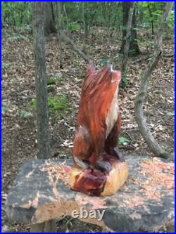 Fox Red Sly Sculpture Statute Chainsaw Carving Totem Pole Art Cedar Wood Fox Red Sly Sculpture Statute Chainsaw Carving Totem Pole Art Cedar Wood