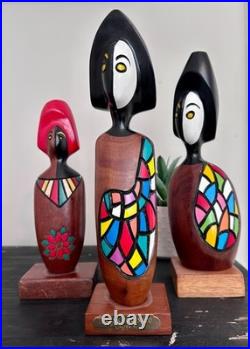 Frank Corando Wood Sculptures Set of 3 Signed Mid Century Modern Figurines