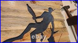 Free Diver Spear Fishing Roosterfish Wood Carving In Blue Pine 25 X 25 BIG