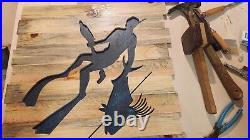 Free Diver Spear Fishing Roosterfish Wood Carving In Blue Pine 25 X 25 BIG