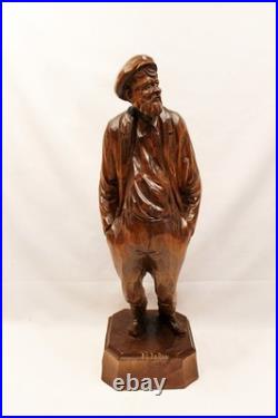 French-Canadian Man Wood Sculpture by Paul Emile Caron St. Jean Port Joli