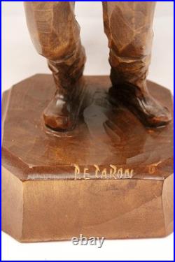 French-Canadian Man Wood Sculpture by Paul Emile Caron St. Jean Port Joli