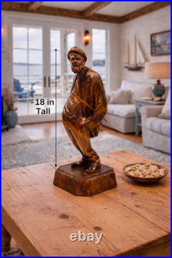 French-Canadian Man Wood Sculpture by Paul Emile Caron St. Jean Port Joli